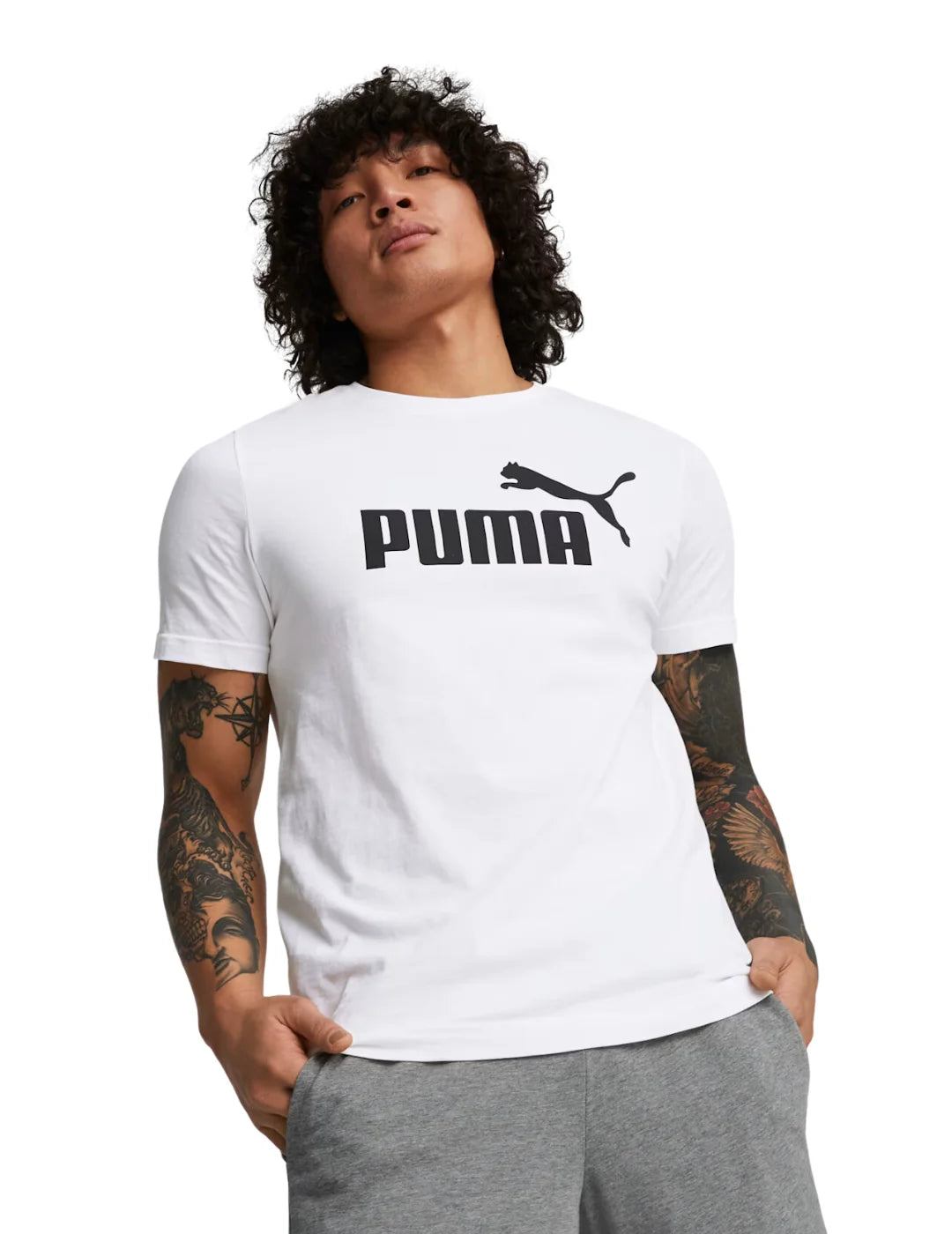 Camiseta PUMA Logo Essentials Blanco | Bicos de Fío