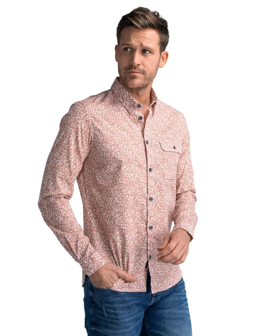 Camisa Para Hombre Manga Larga Moda Elegante Estilo Moderna Rosado