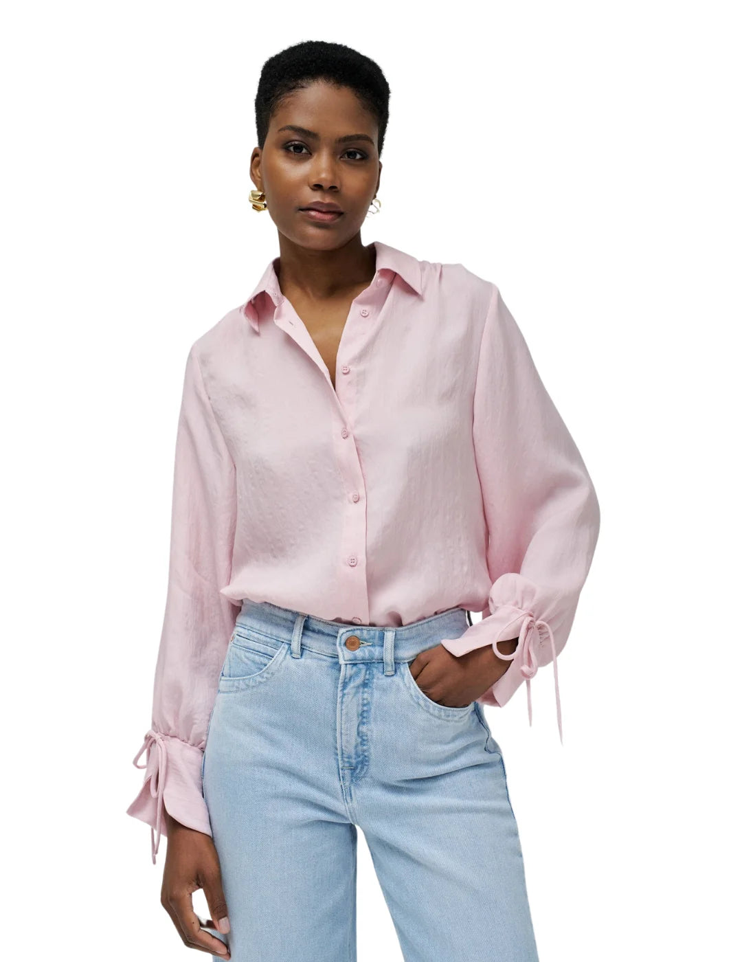 Camisa Efecto Rayas Salsa Jeans Rosa | Bicos de Fío