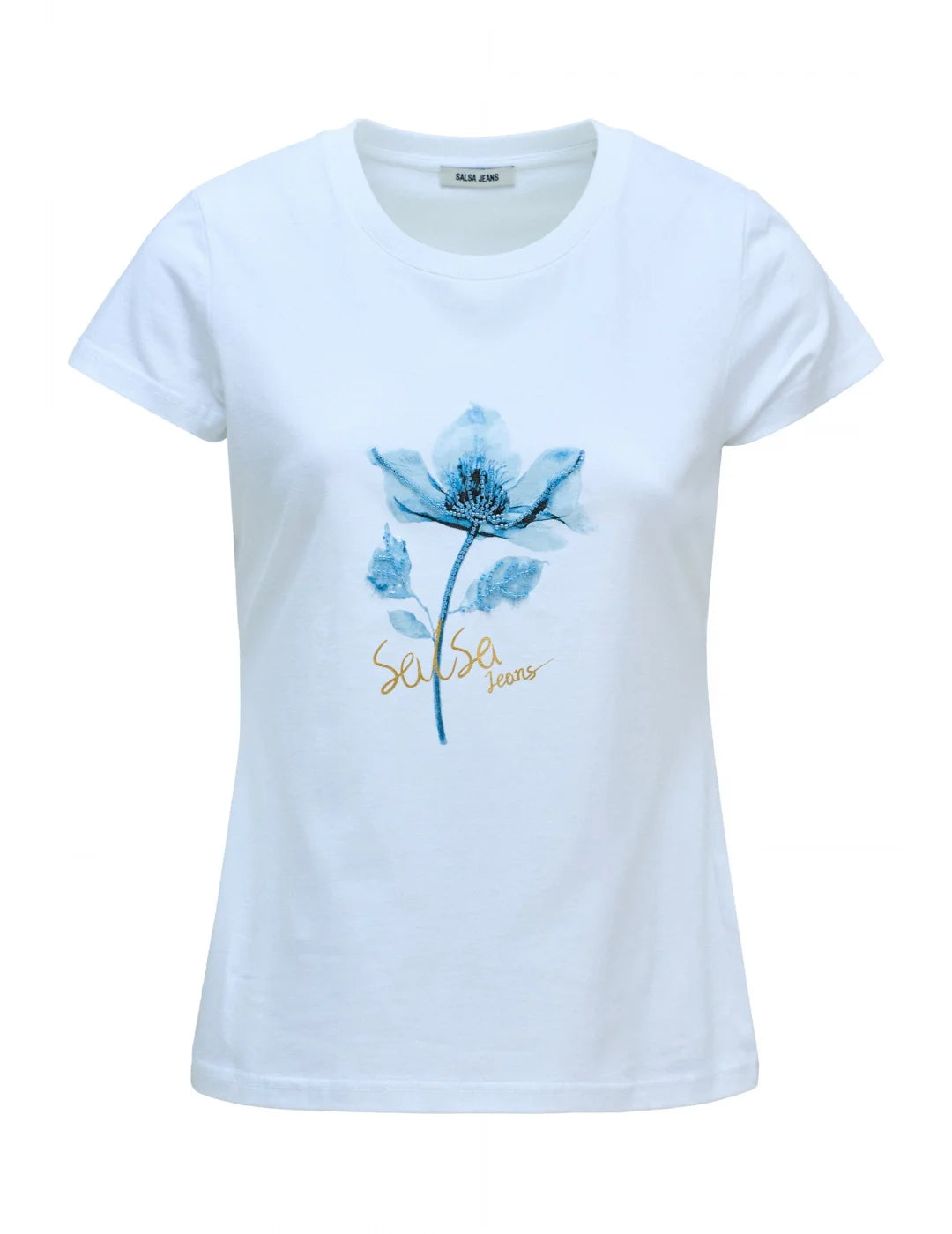 Camiseta Salsa Jeans Print Flor Blanco | Bicos de Fío