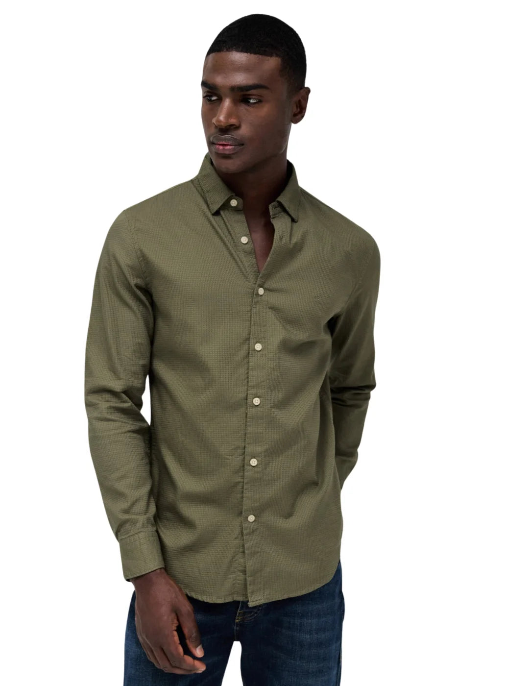 Camisa Slim Fit Salsa Jeans Microprint Verde | Bicos de Fío