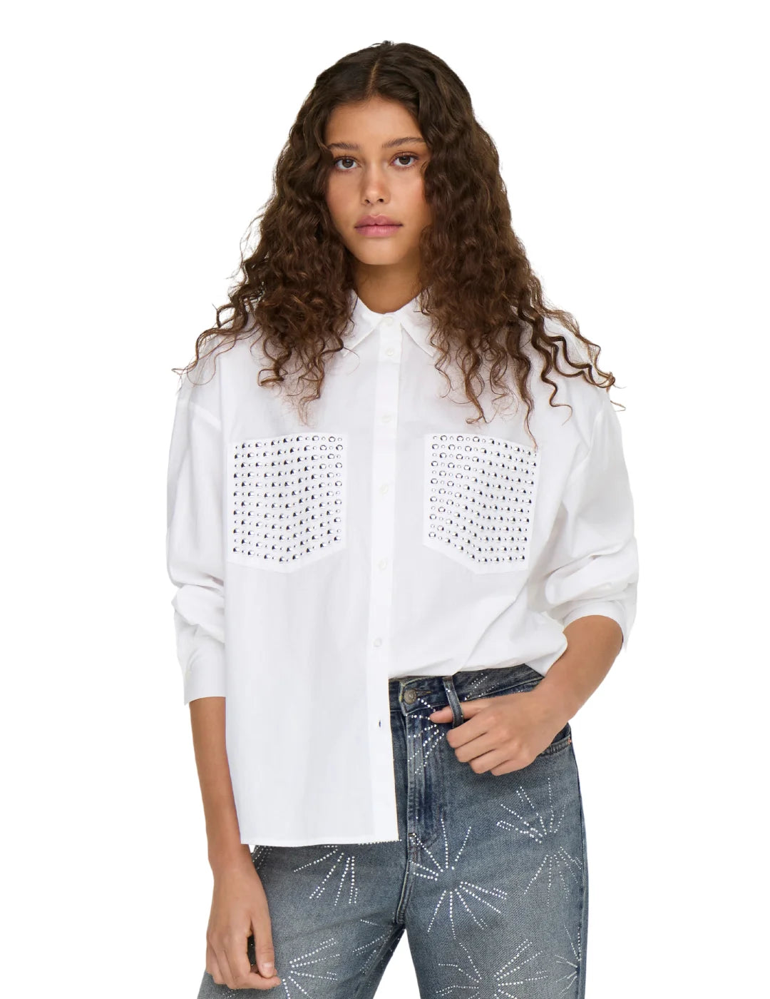 Camisa Con Tachas ONLY Onlgitha Blanco | Bicos de Fío