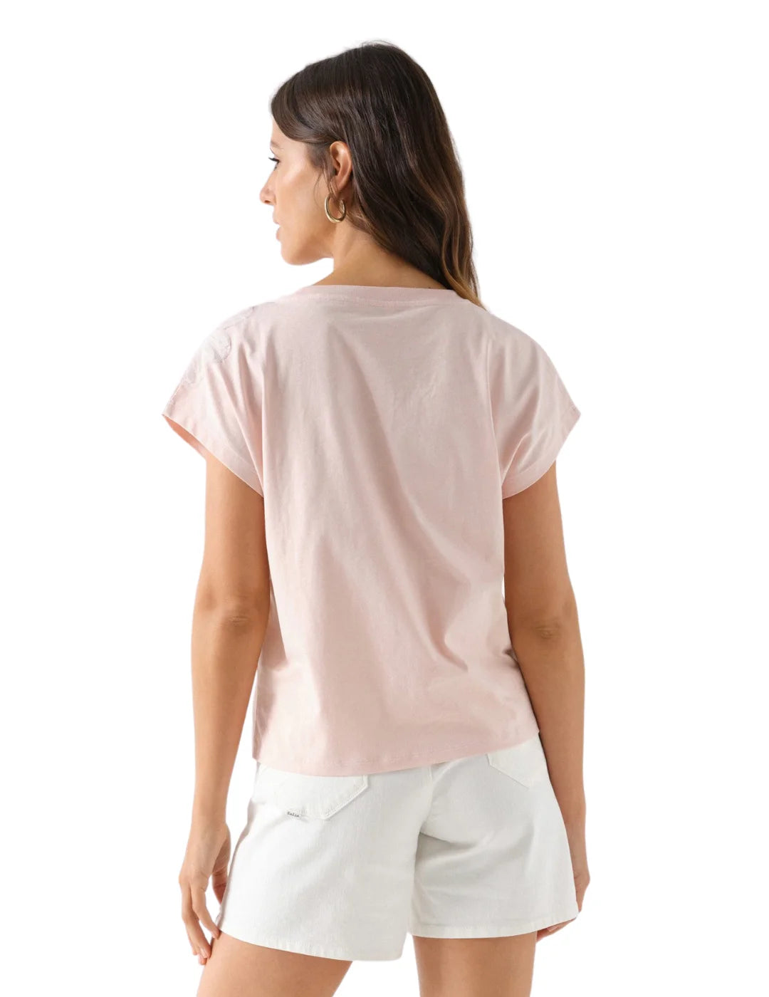 Camiseta Con Flores Salsa Jeans Rosa | Bicos de Fío 
