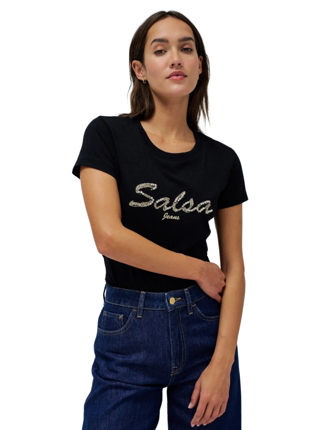 Camiseta Salsa Jeans Logo Brillo Negro | Bicos de Fío