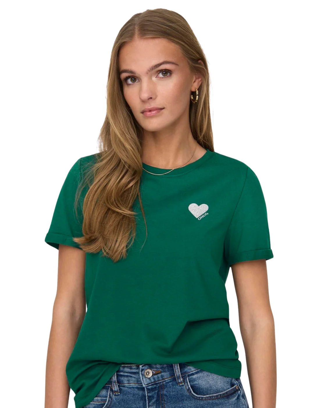 Camiseta Logo Corazón Only Onlkita Verde | Bicos de Fío