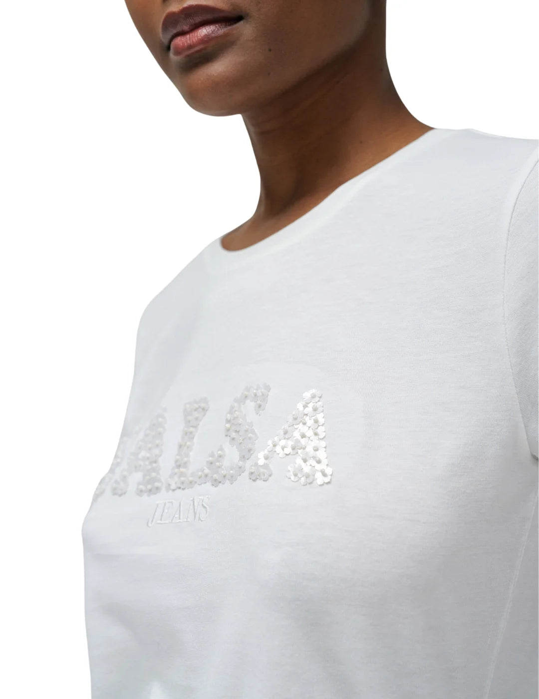 Camiseta Logo Flores Salsa Jeans Blanco | Bicos de Fío