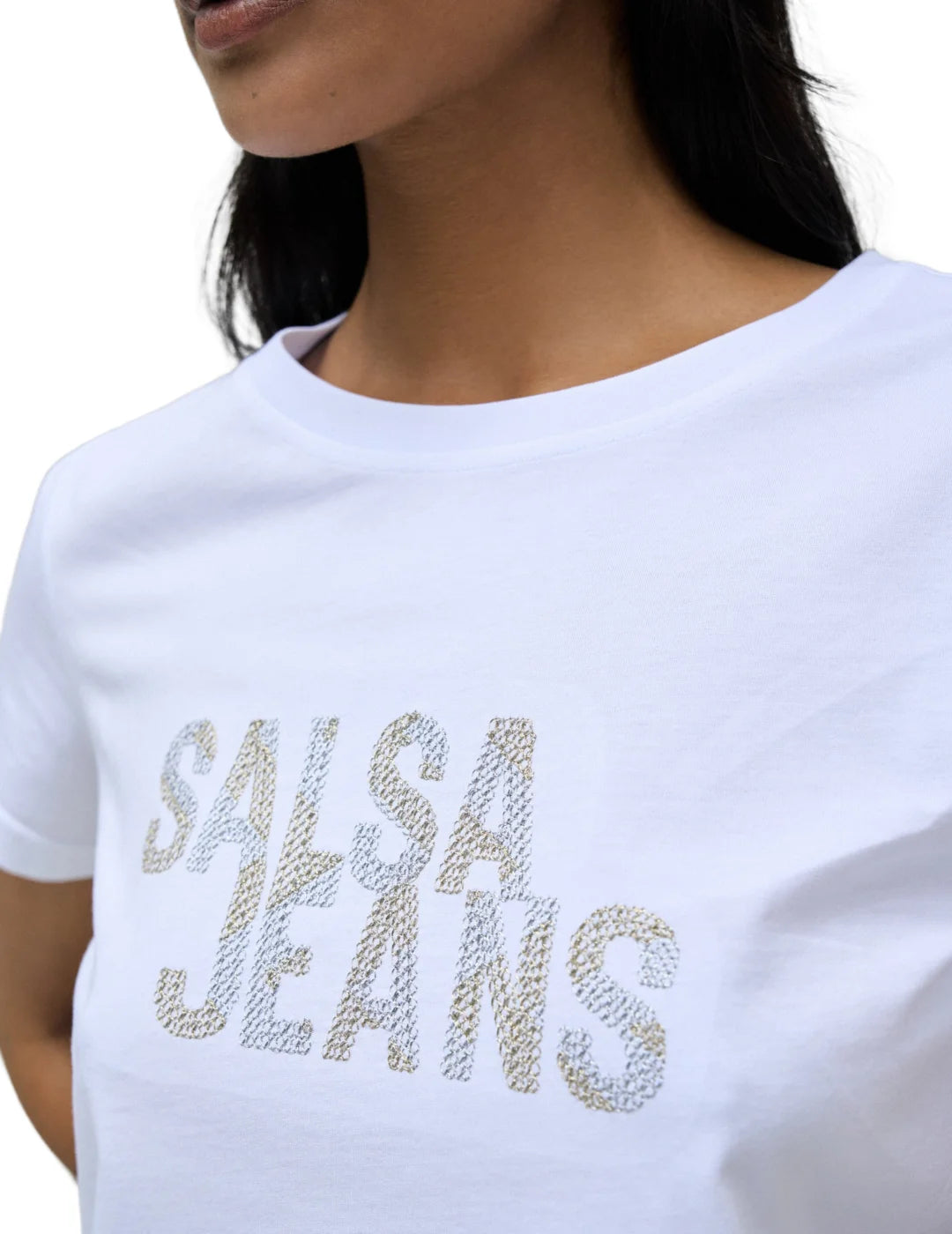 Camiseta Salsa Jeans Logo Lurex Blanco | Bicos de Fío