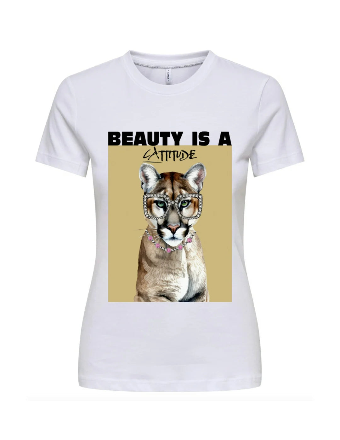 Camiseta ONLY Vibe Cattitude Blanco | Bicos de Fío