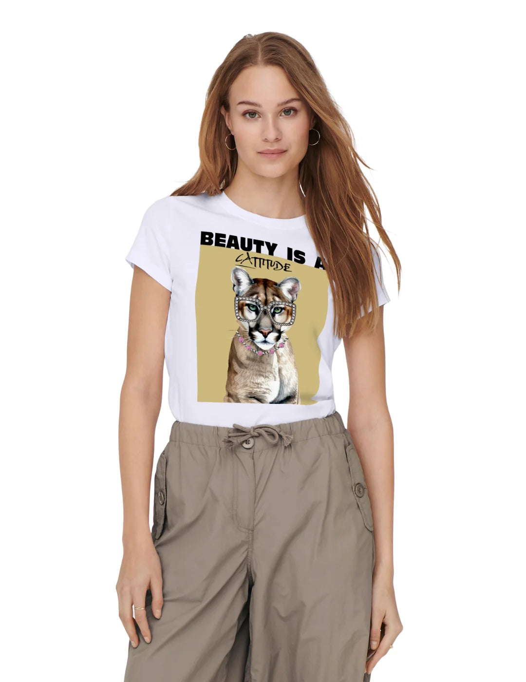 Camiseta ONLY Vibe Cattitude Blanco | Bicos de Fío