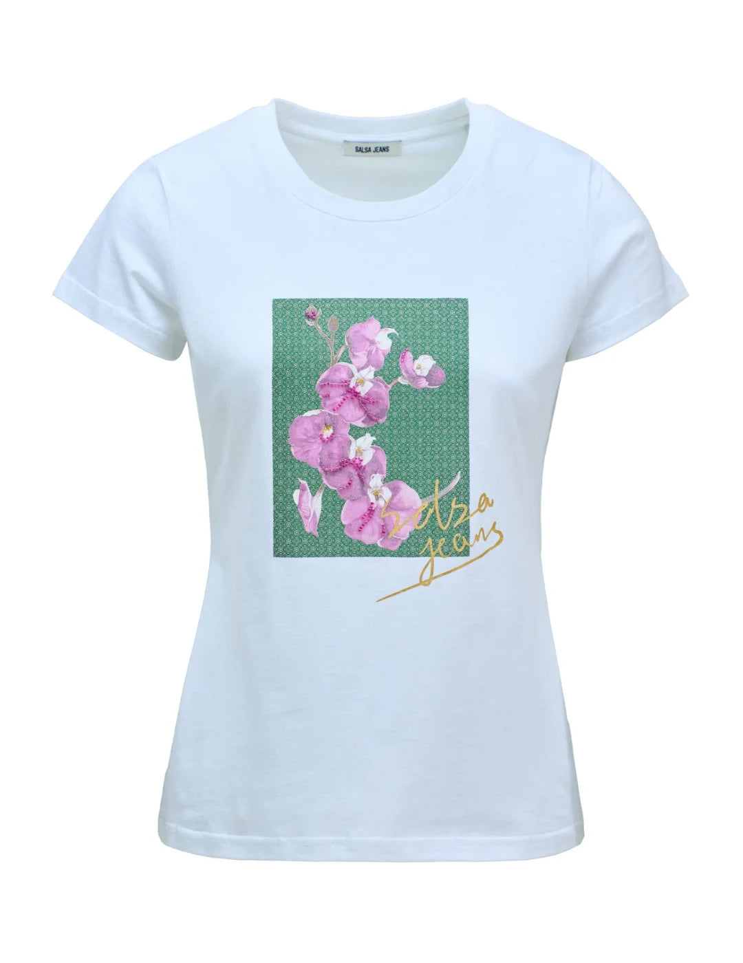 Camiseta Salsa Jeans Print Flores Blanco | Bicos de Fío