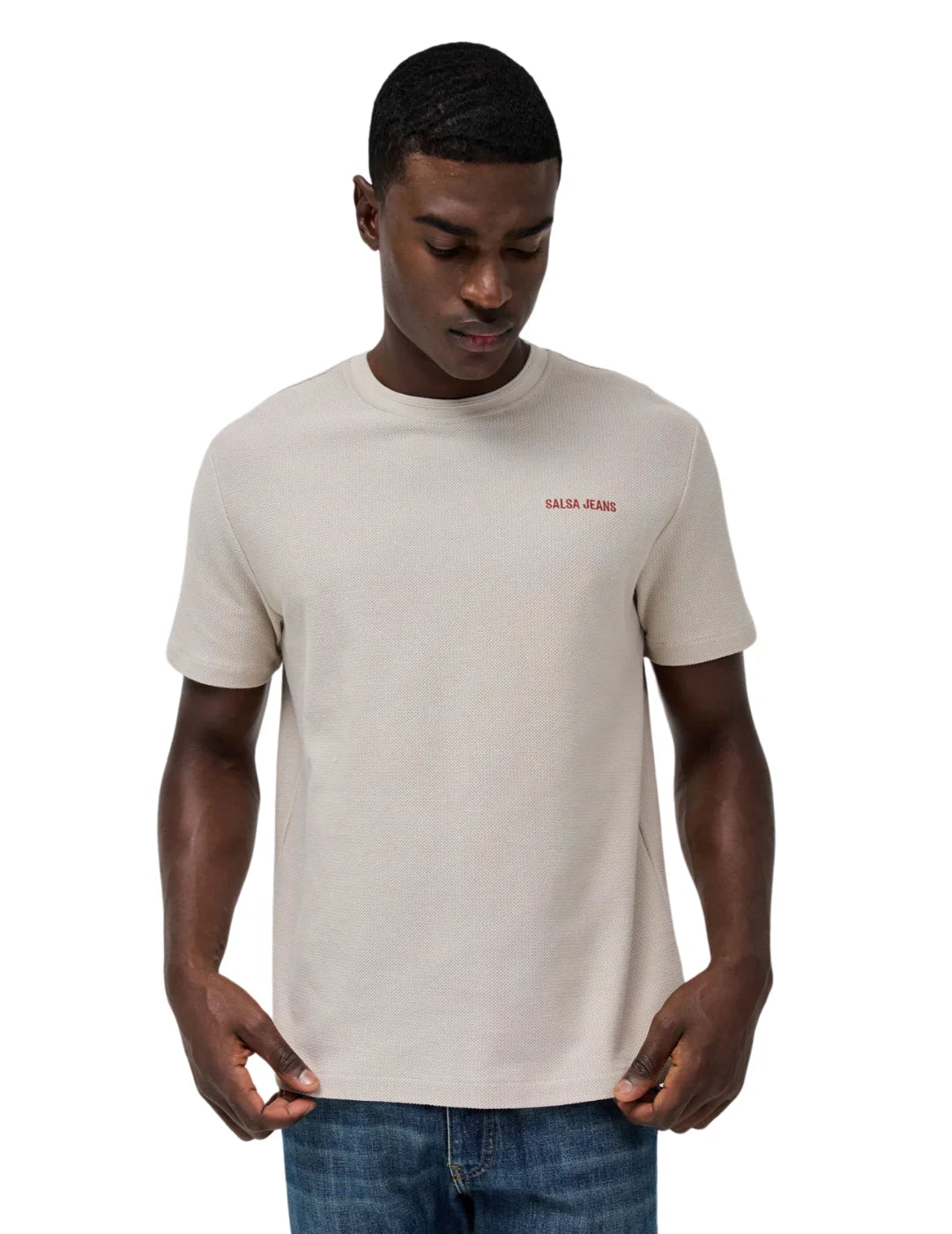 Camiseta Salsa Jeans Textura Beige | Bicos de Fío