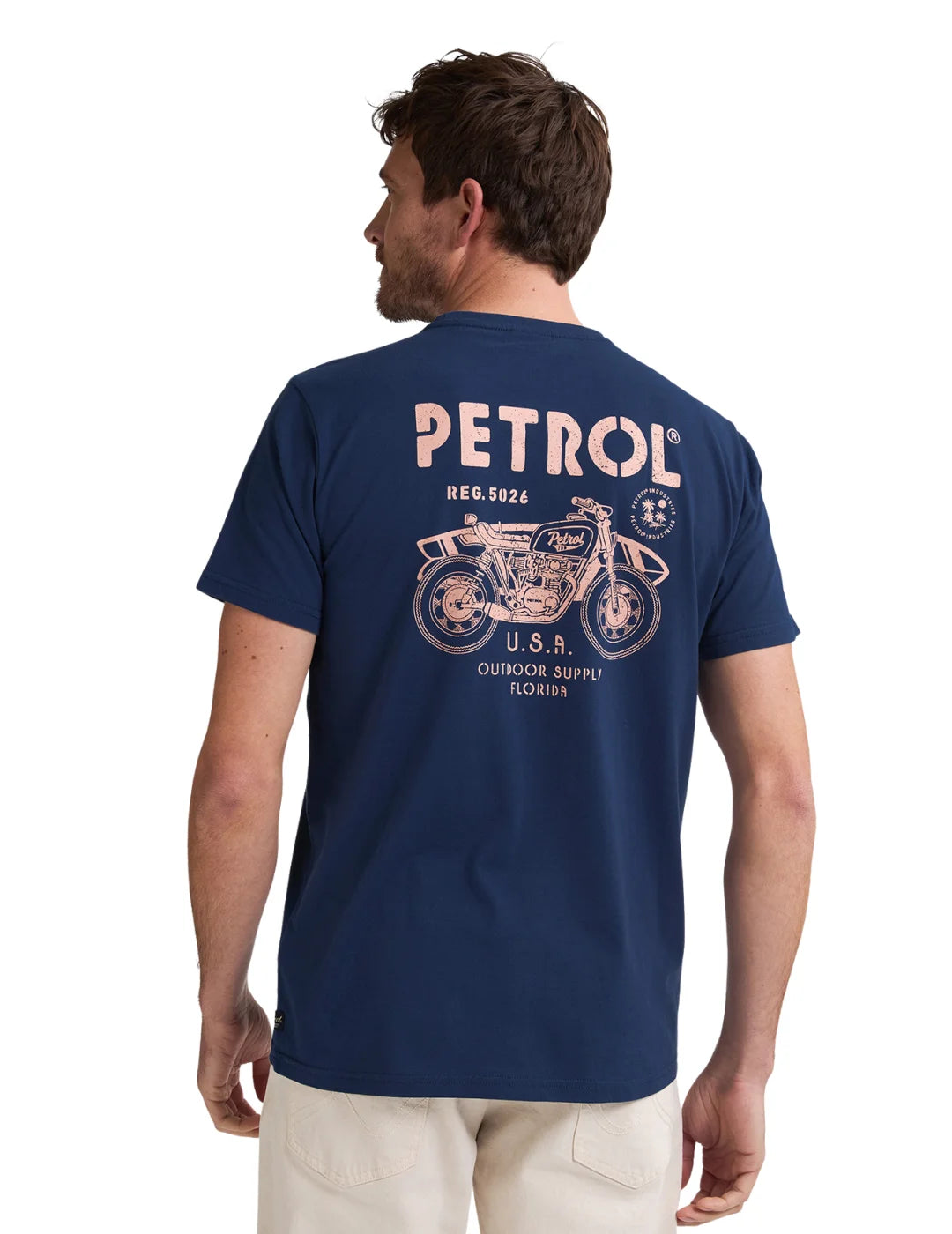 Camiseta Petrol Industries Print Moto Azul Marino | Bicos de Fío