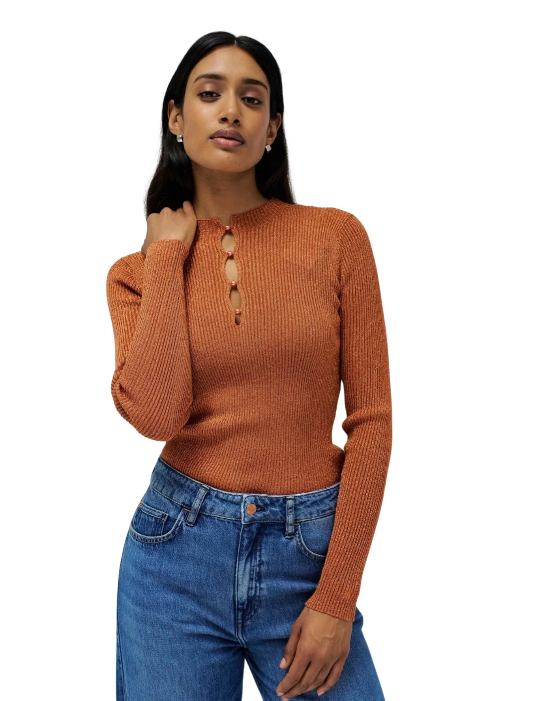 Jersey Ajustado Perlas Escote Salsa Jeans Naranja | Bicos de Fío