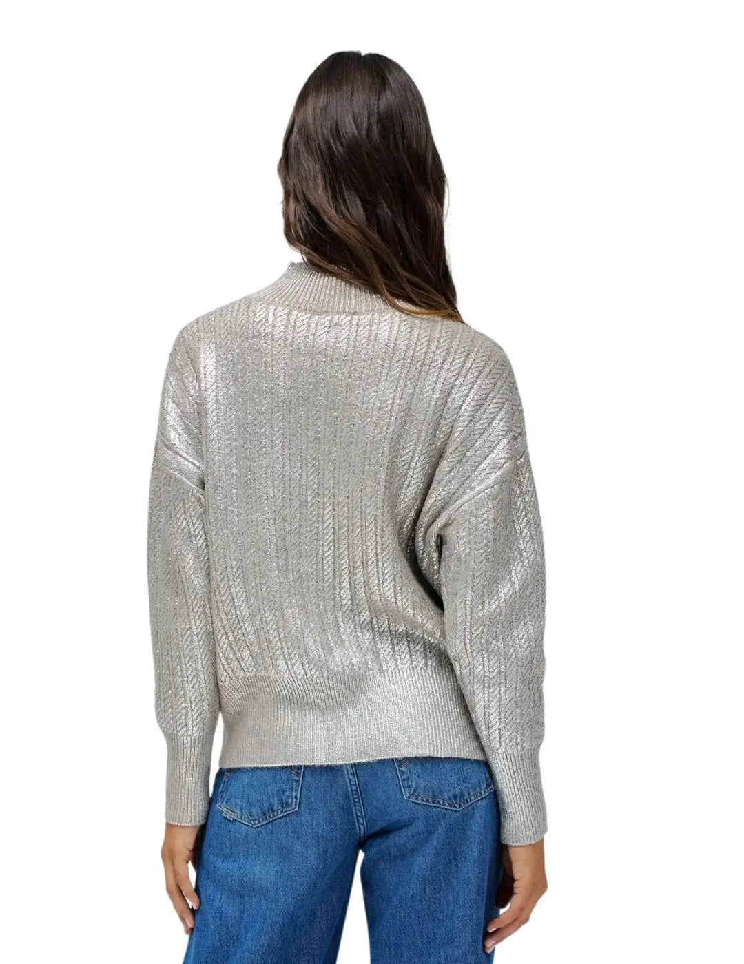 Jersey Cuello Alto Brillante Salsa Jeans Gris | Bicos de Fío