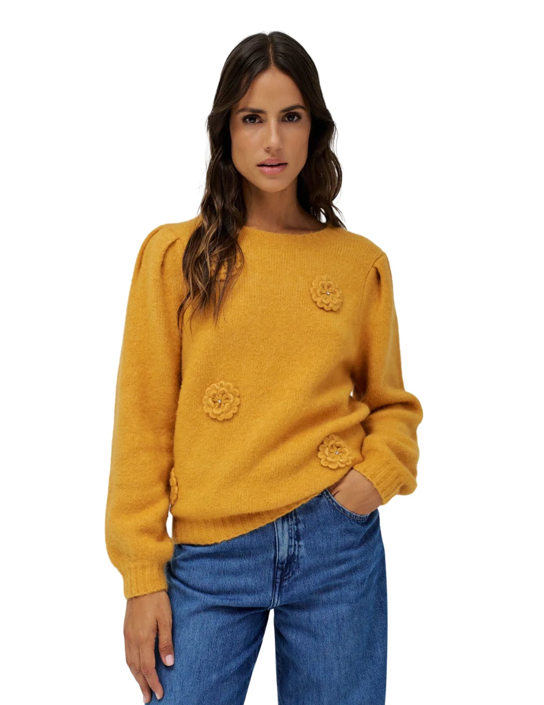 Jersey Punto Flores Salsa Jeans Amarillo | Bicos de Fío