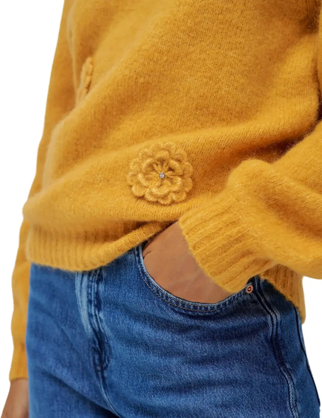 Jersey Punto Flores Salsa Jeans Amarillo | Bicos de Fío