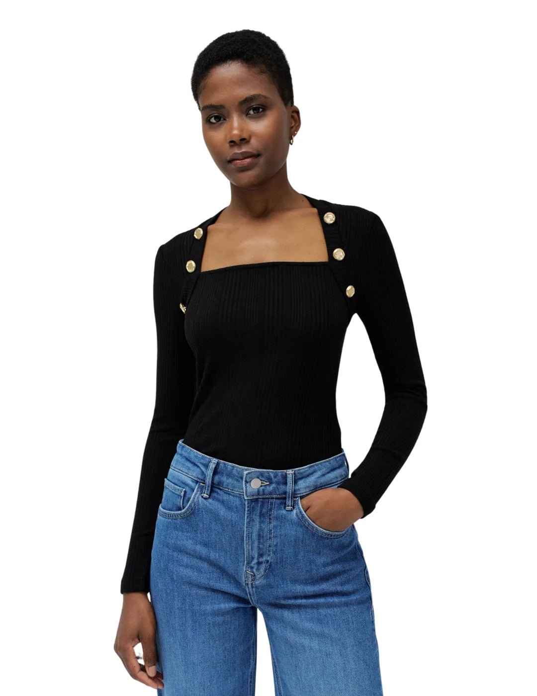 Jersey Escote Cuadrado Botones Salsa Jeans Negro | Bicos de Fío