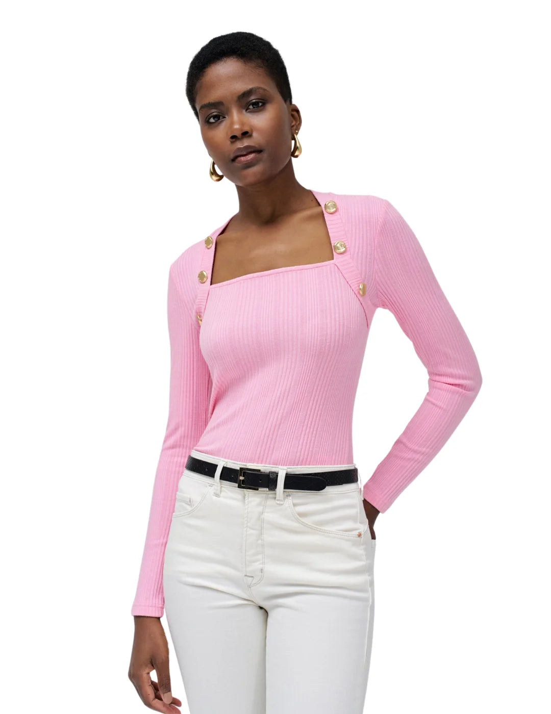 Jersey Escote Cuadrado Botones Salsa Jeans Rosa | Bicos de Fío