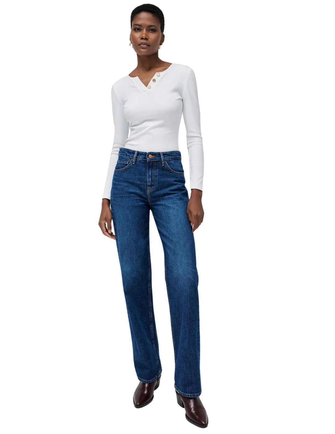 Jersey Escote Pico Botones Salsa Jeans Blanco | Bicos de Fío