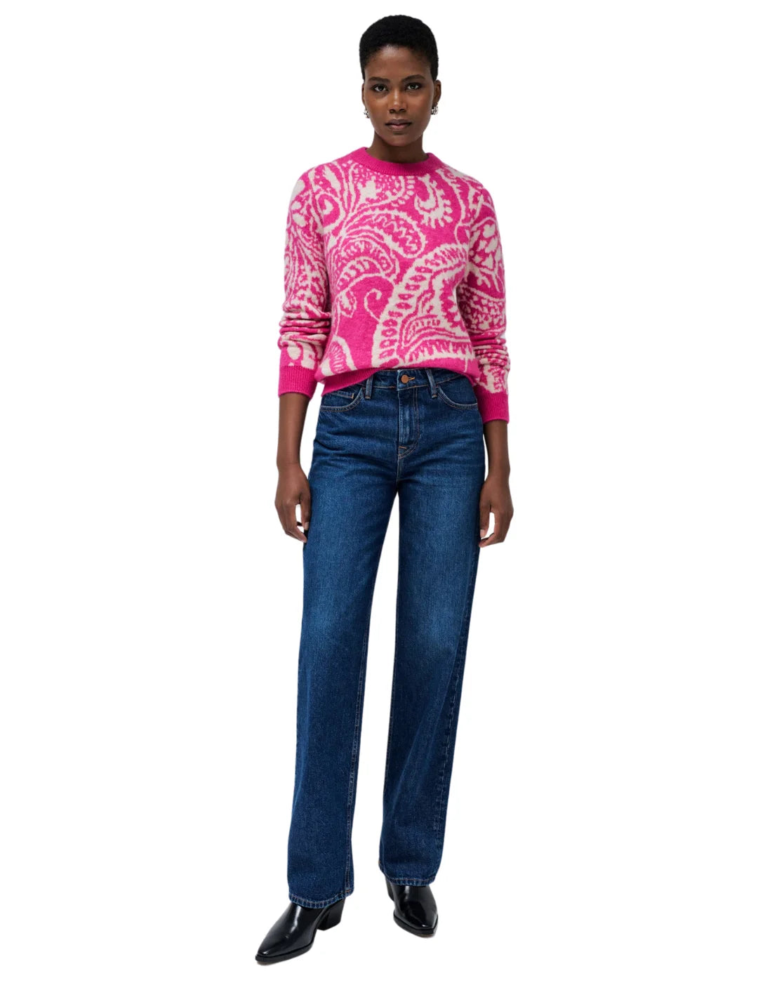 Jersey Lana Salsa Jeans Estampado Intarsia Fucsia | Bicos de Fío