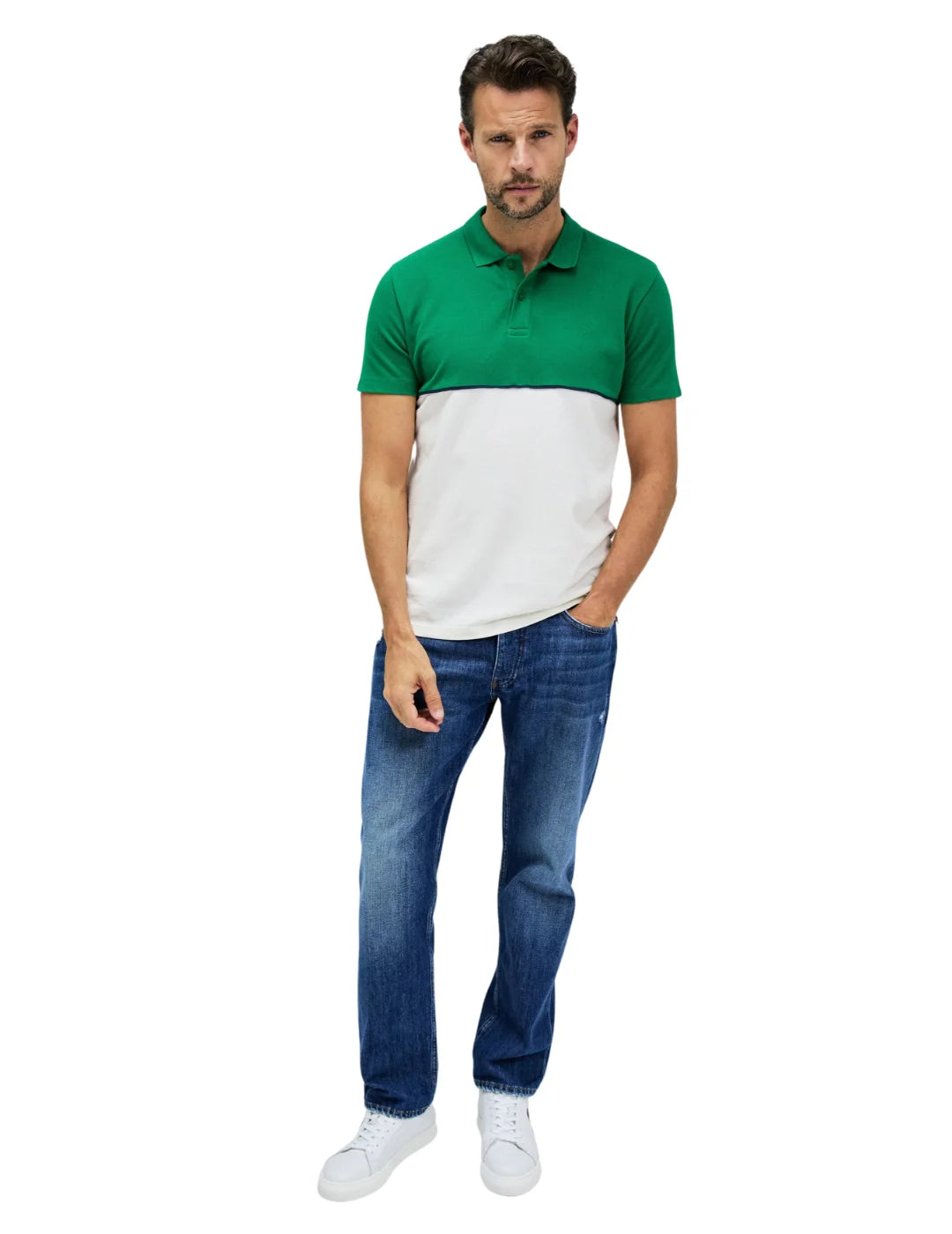 Polo Color Block Salsa Jeans Verde | Bicos de Fío